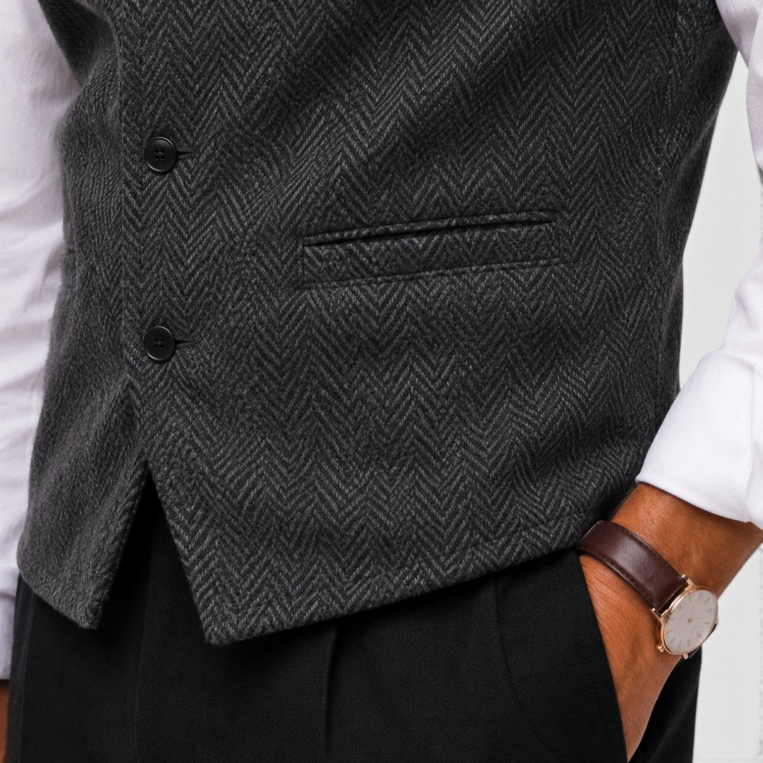 Monvaline | Men’s Herringbone Waistcoat – Tailored Lapel Vest