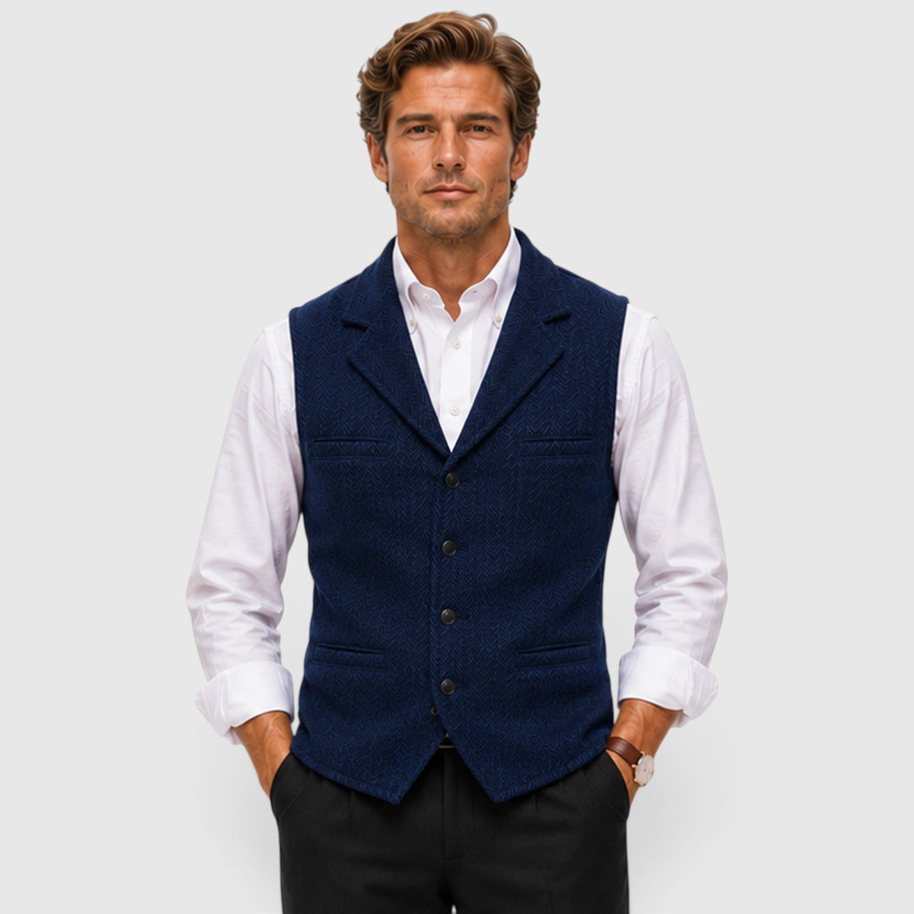Monvaline | Men’s Herringbone Waistcoat – Tailored Lapel Vest