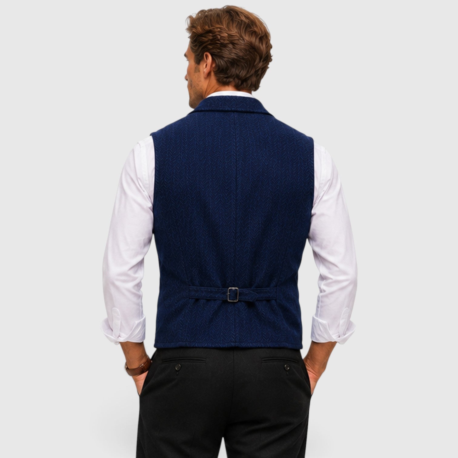 Monvaline | Men’s Herringbone Waistcoat – Tailored Lapel Vest