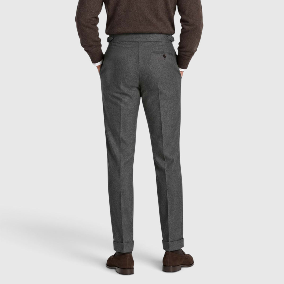 Monvaline | Men’s High Rise Flannel Wool Trousers - Semi-Slim Tailored Fit