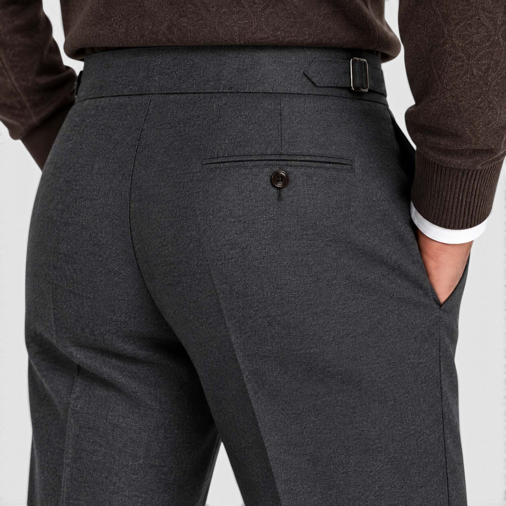 Monvaline | Men’s High Rise Flannel Wool Trousers - Semi-Slim Tailored Fit
