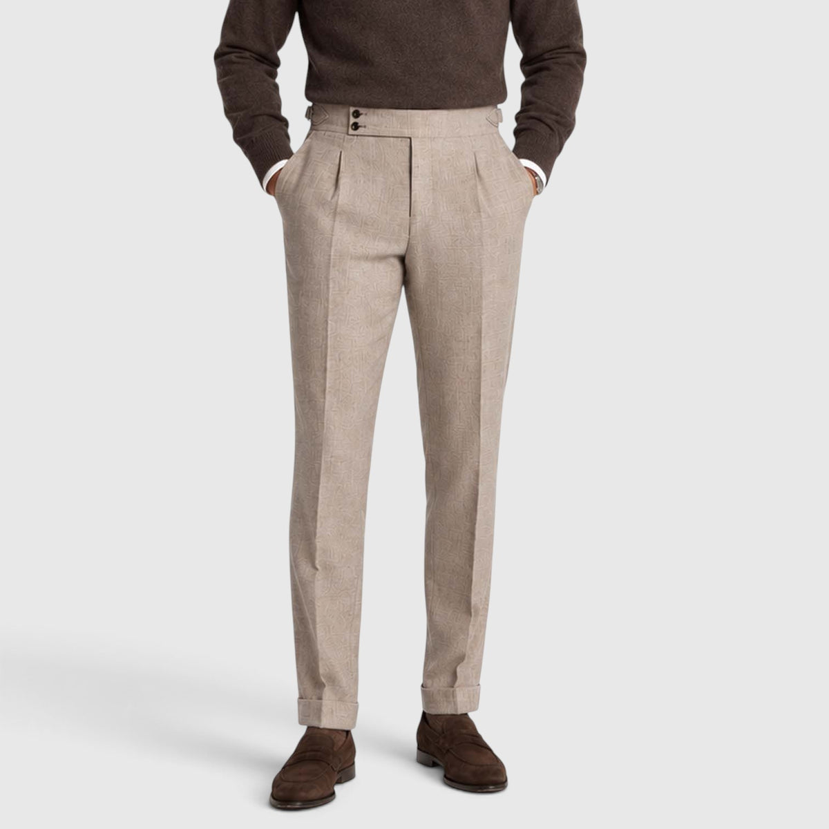 Monvaline | Men’s High Rise Flannel Wool Trousers - Semi-Slim Tailored Fit