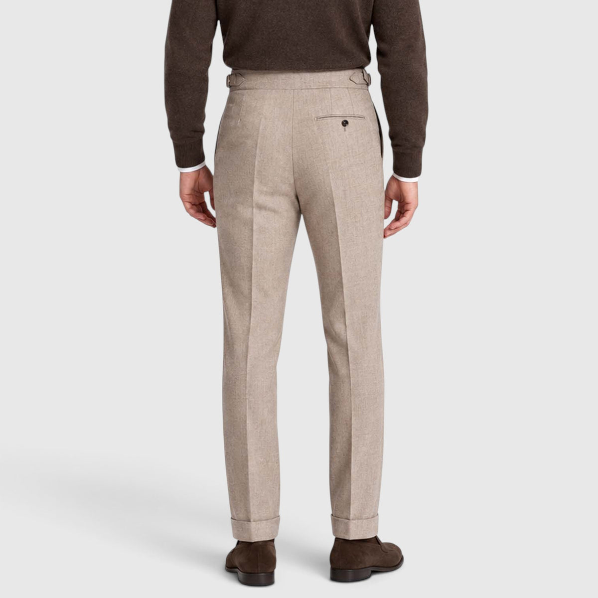 Monvaline | Men’s High Rise Flannel Wool Trousers - Semi-Slim Tailored Fit
