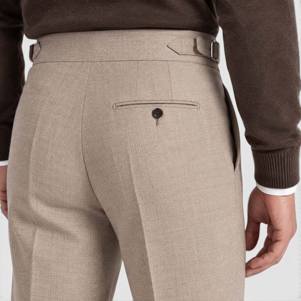 Monvaline | Men’s High Rise Flannel Wool Trousers - Semi-Slim Tailored Fit