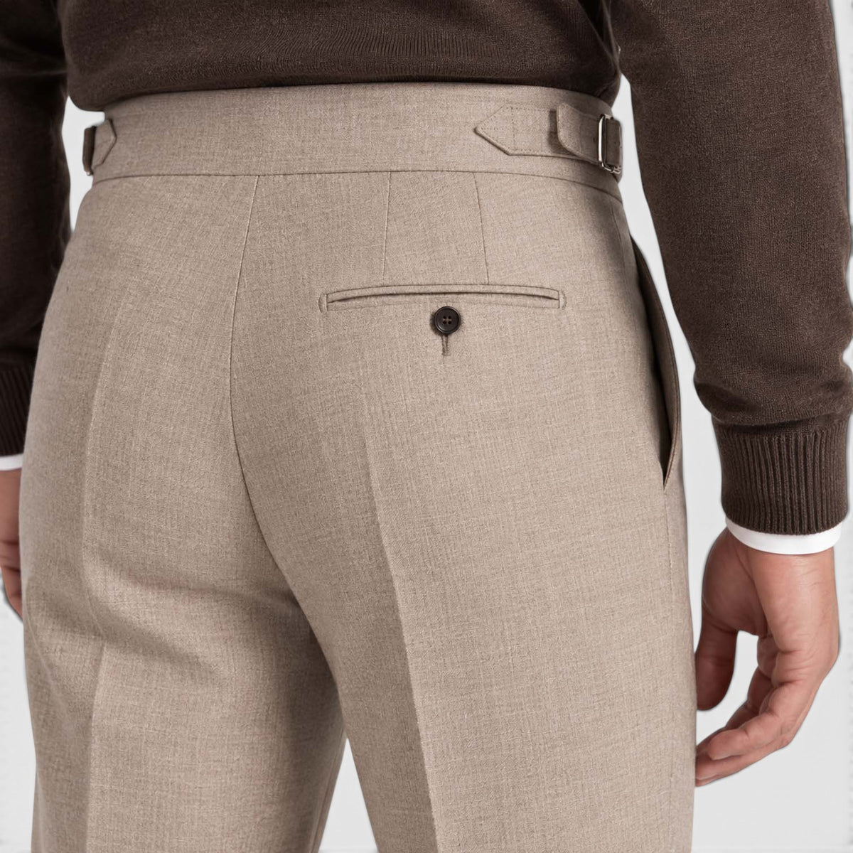 Monvaline | Men’s High Rise Flannel Wool Trousers - Semi-Slim Tailored Fit