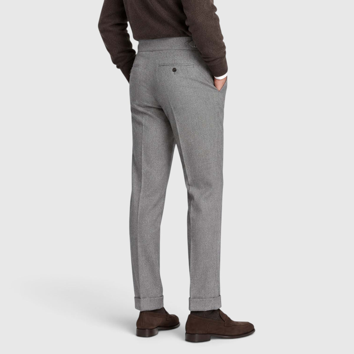 Monvaline | Men’s High Rise Flannel Wool Trousers - Semi-Slim Tailored Fit