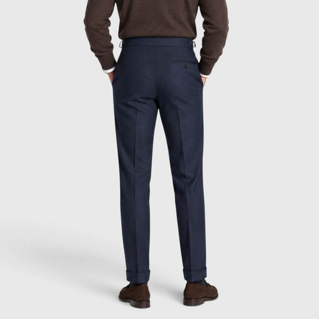 Monvaline | Men’s High Rise Flannel Wool Trousers - Semi-Slim Tailored Fit