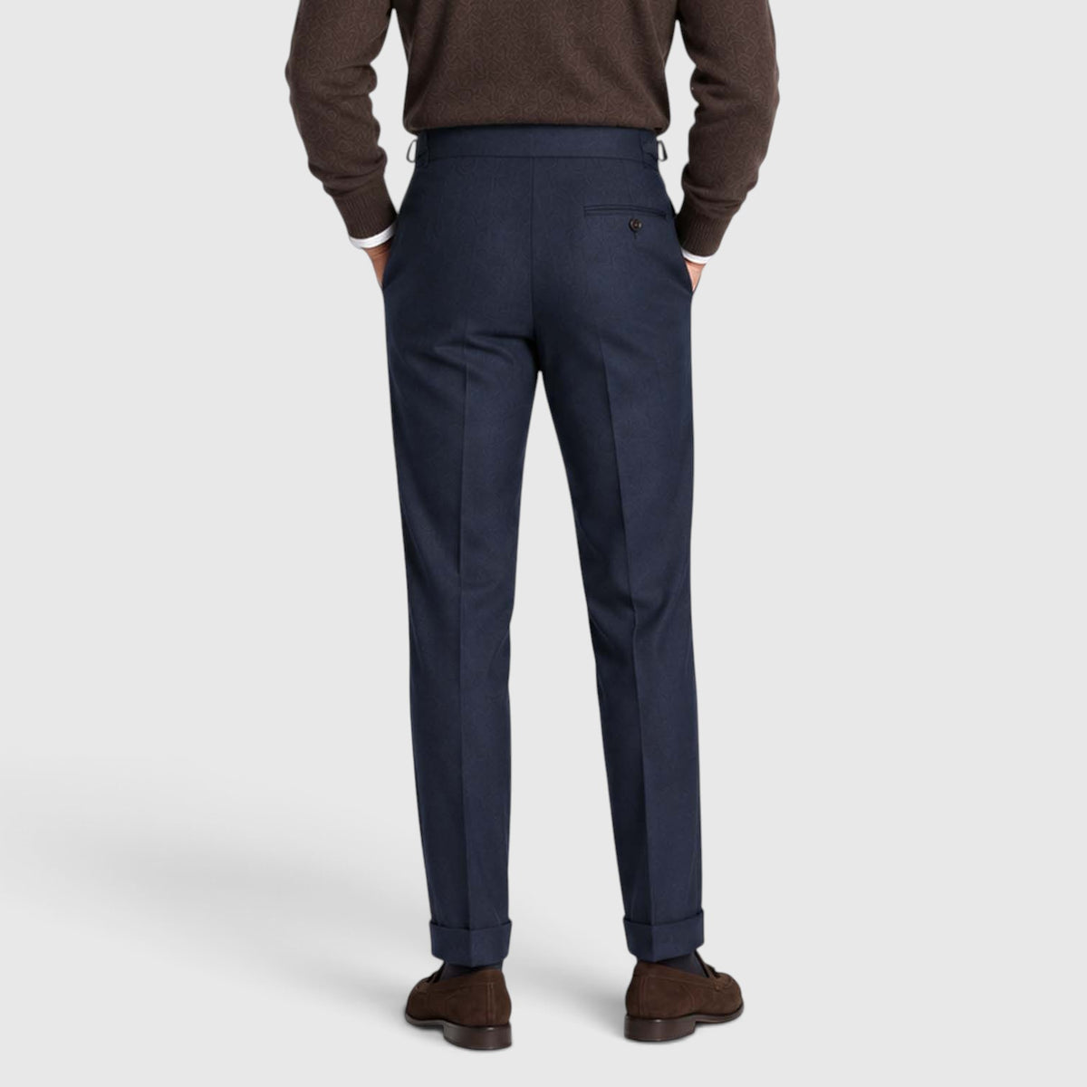 Monvaline | Men’s High Rise Flannel Wool Trousers - Semi-Slim Tailored Fit
