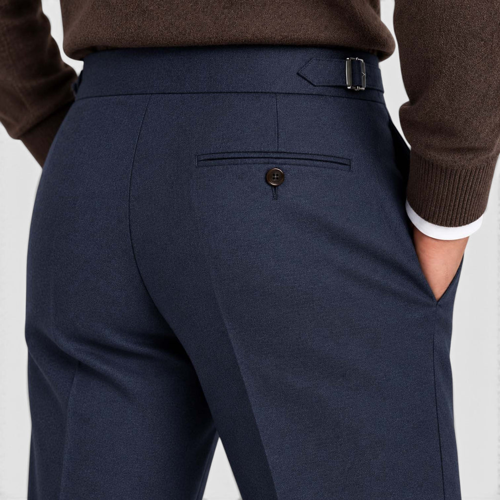 Monvaline | Men’s High Rise Flannel Wool Trousers - Semi-Slim Tailored Fit