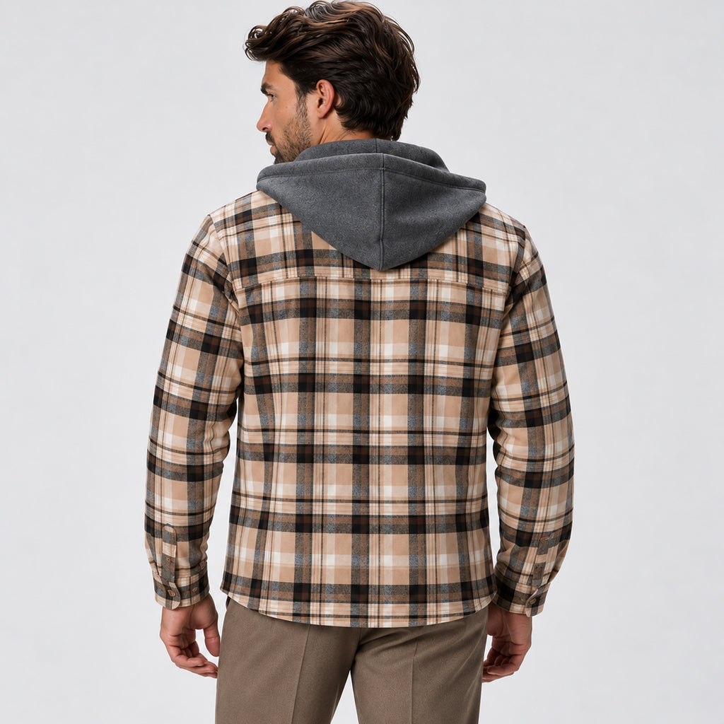 Monvaline | Men’s Hooded Flannel Overshirt – Checked Button-Up