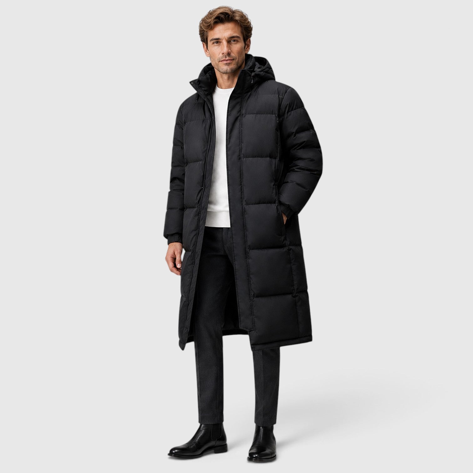 Monvaline | Men’s Hooded Long Puffer Coat for Cold Weather Protection