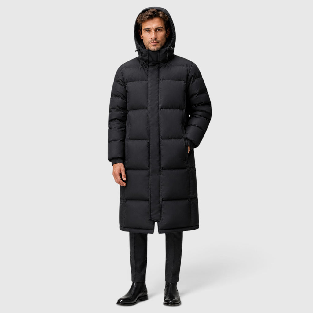 Monvaline | Men’s Hooded Long Puffer Coat for Cold Weather Protection