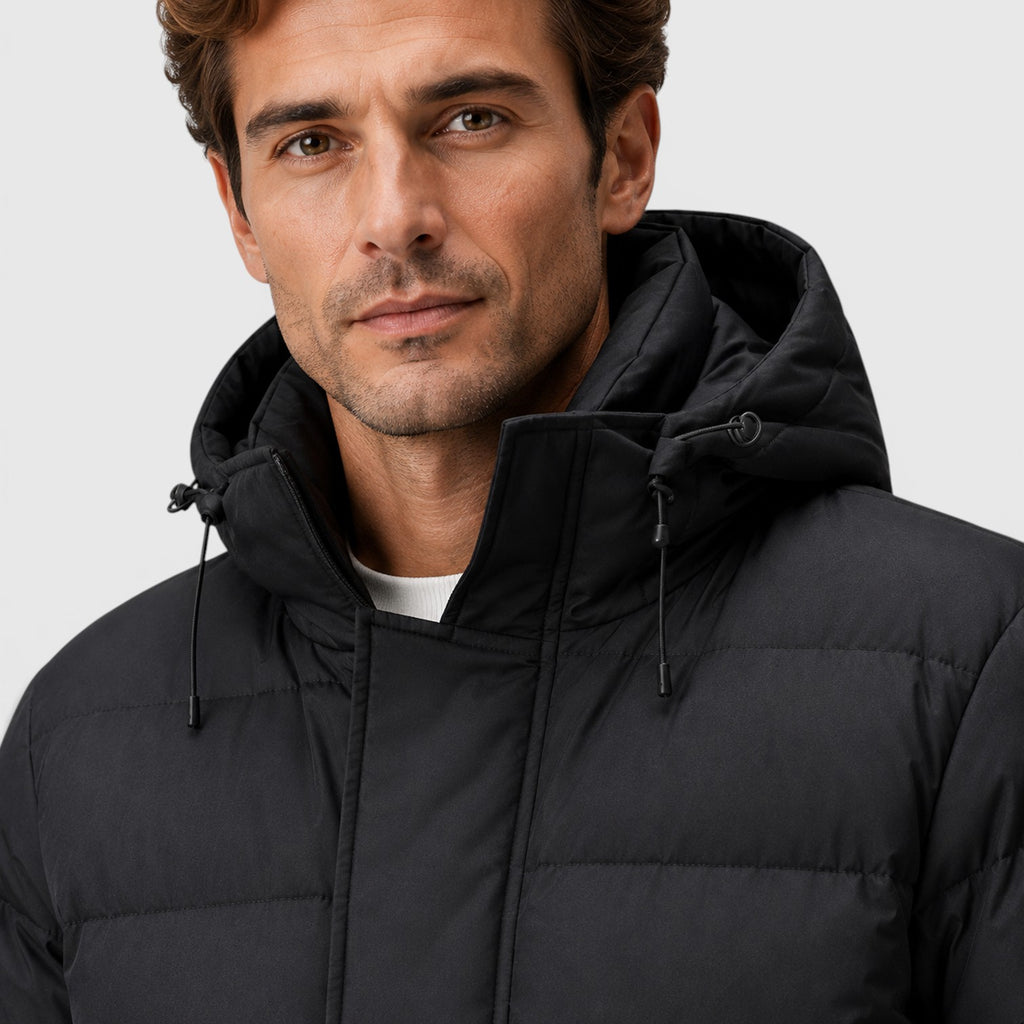 Monvaline | Men’s Hooded Long Puffer Coat for Cold Weather Protection