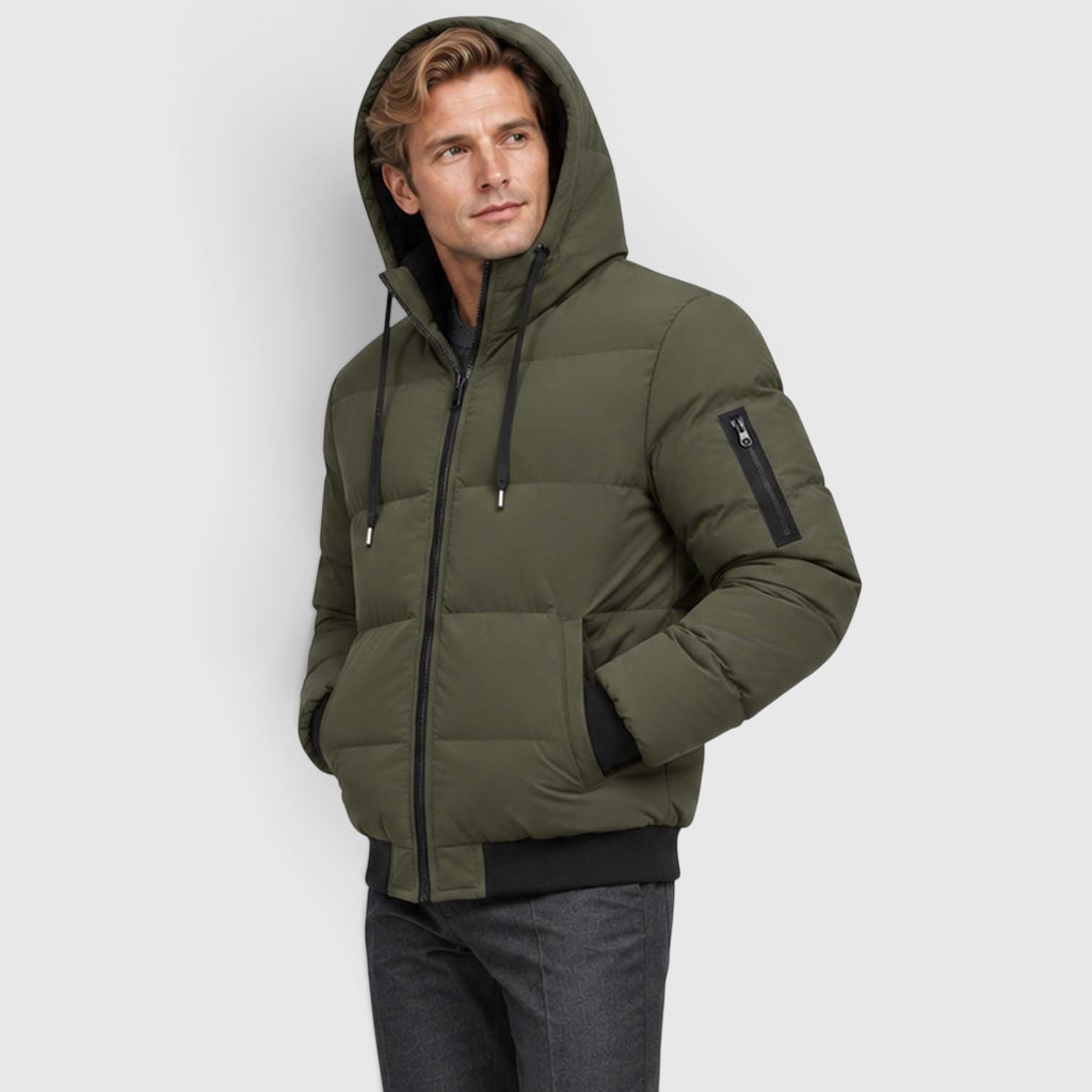 Monvaline | Men’s Hooded Warm Puffer Jacket with Plush Thickening – Zip-Up Coat