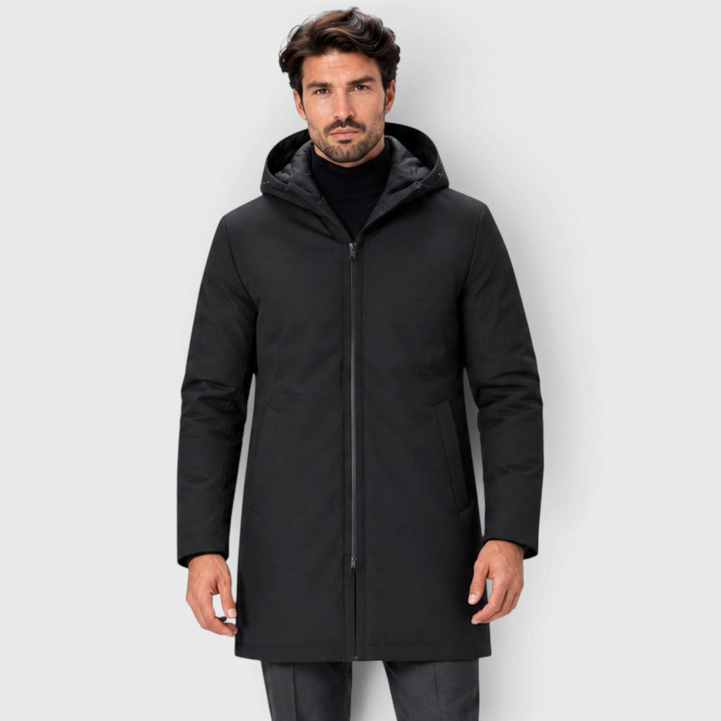 Monvaline | Men’s Insulated Winter Coat – Hooded Mid-Length Jacket