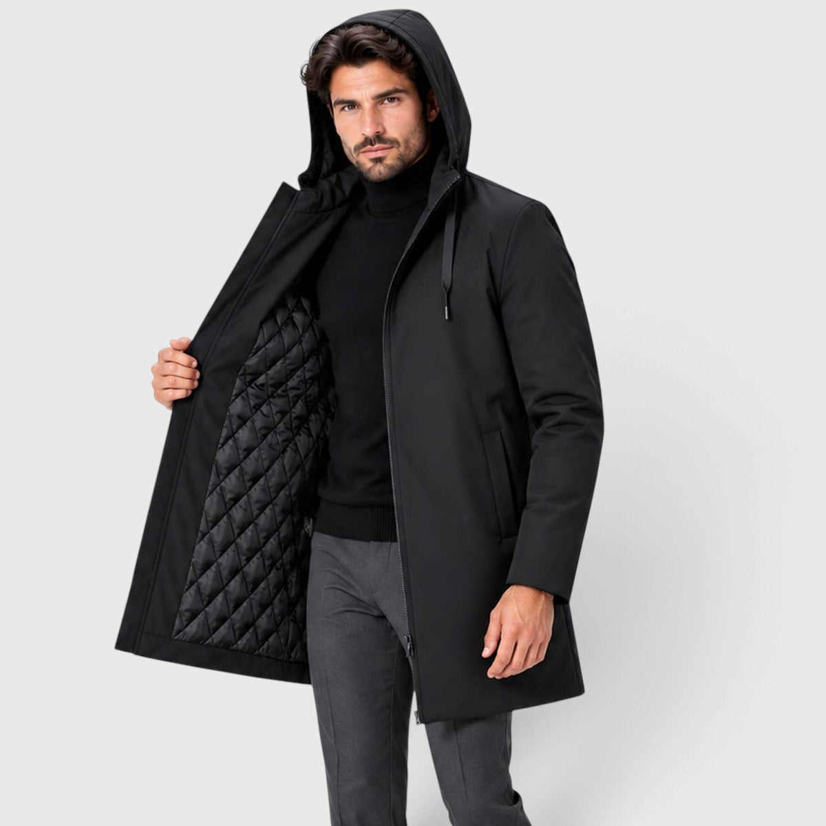 Monvaline | Men’s Insulated Winter Coat – Hooded Mid-Length Jacket
