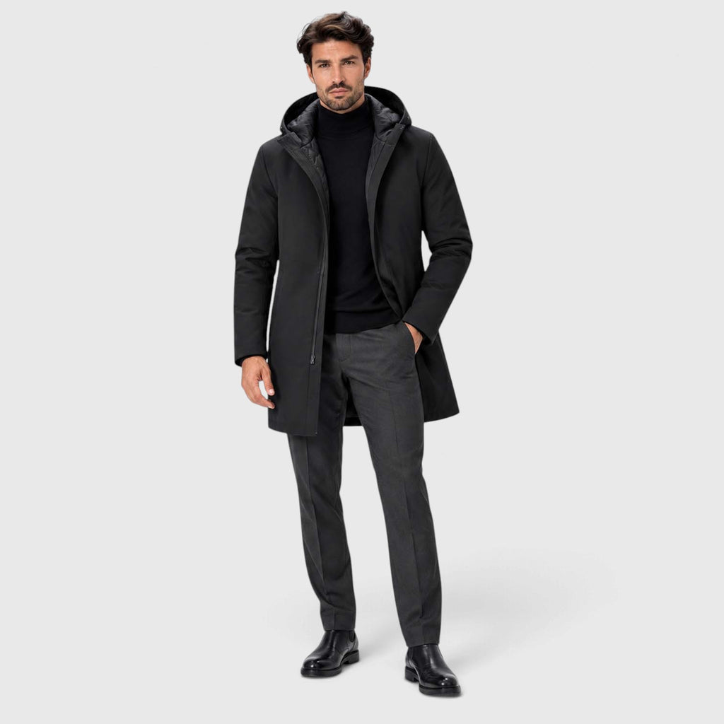 Monvaline | Men’s Insulated Winter Coat – Hooded Mid-Length Jacket