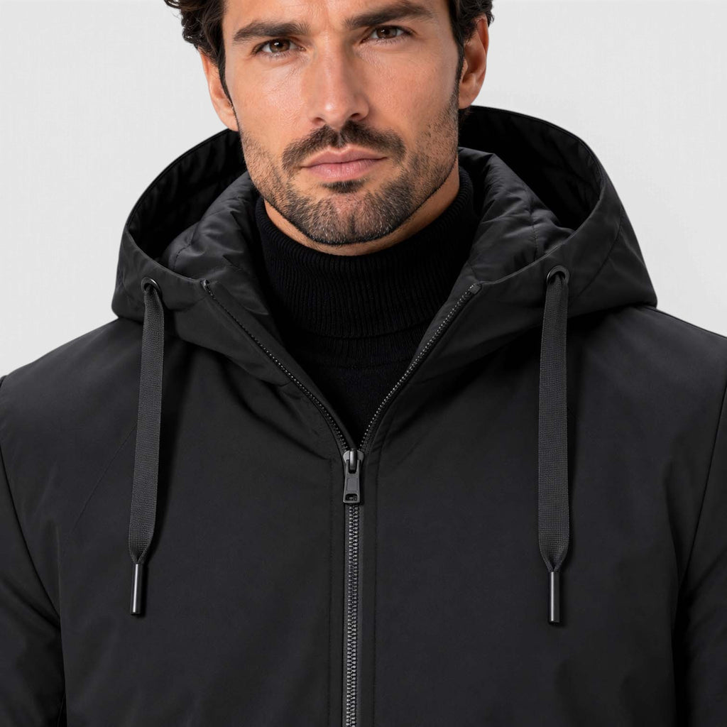 Monvaline | Men’s Insulated Winter Coat – Hooded Mid-Length Jacket