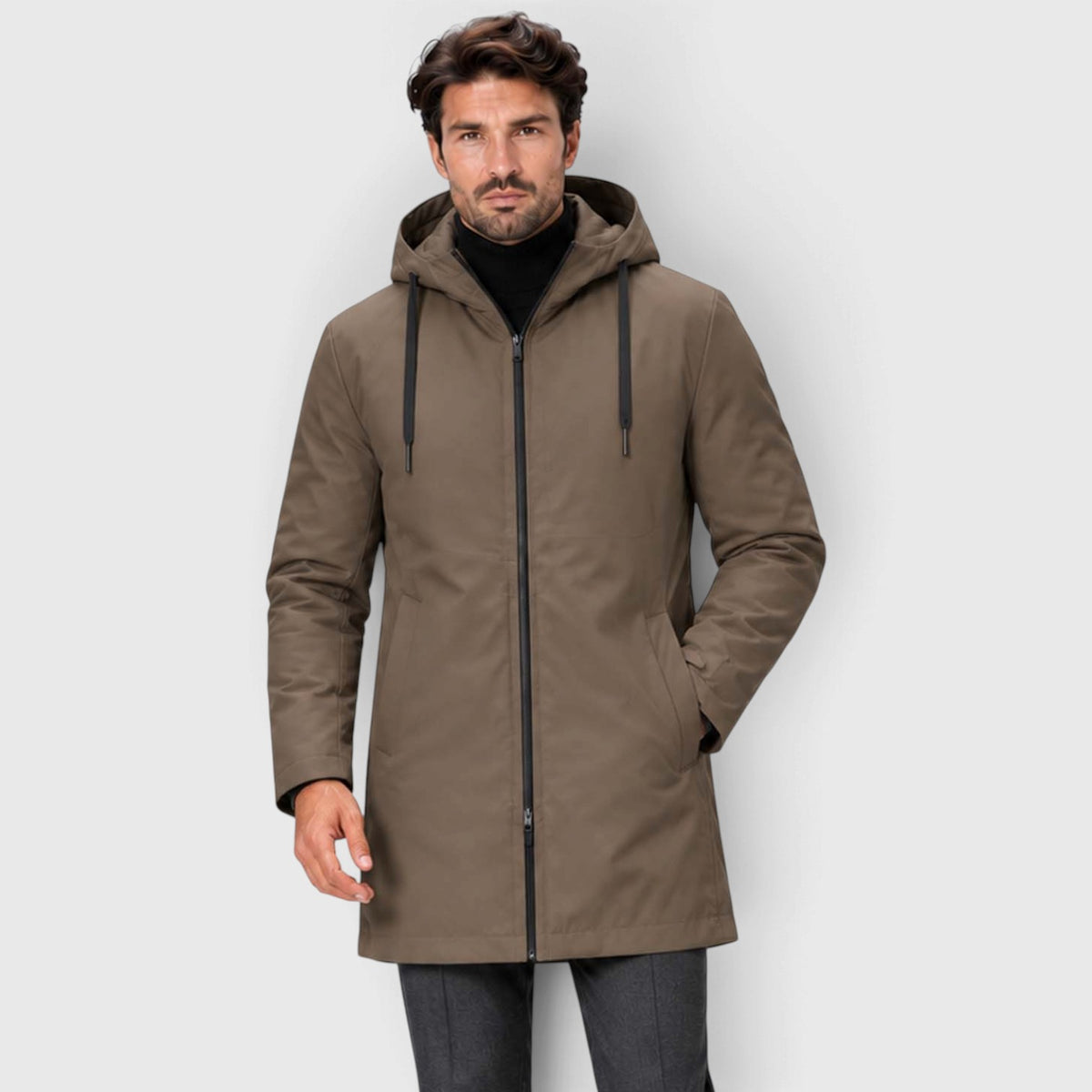 Monvaline | Men’s Insulated Winter Coat – Hooded Mid-Length Jacket