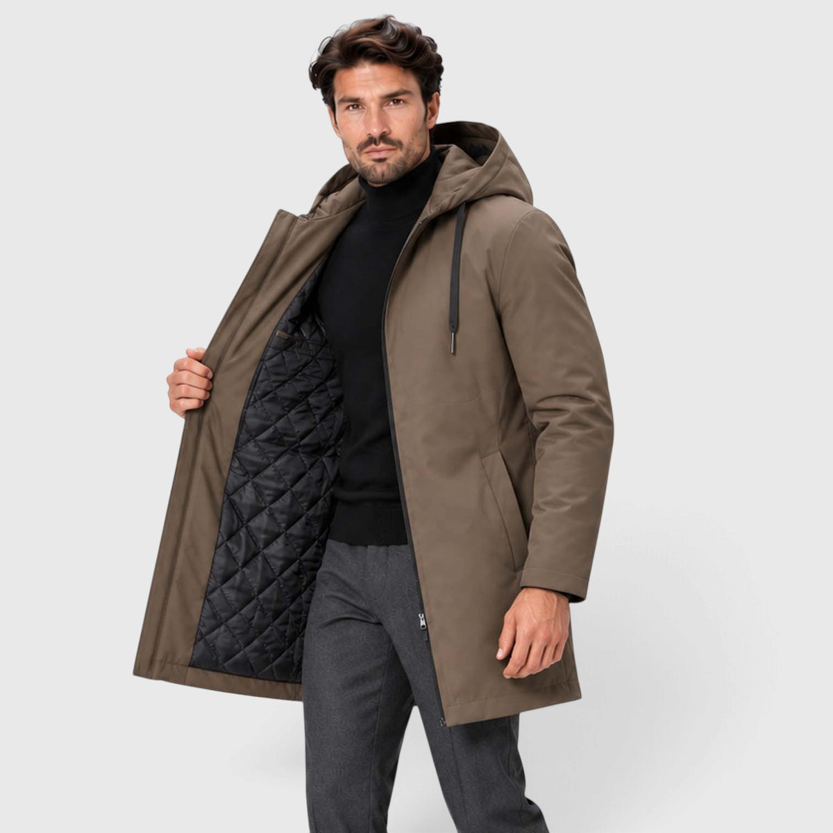 Monvaline | Men’s Insulated Winter Coat – Hooded Mid-Length Jacket
