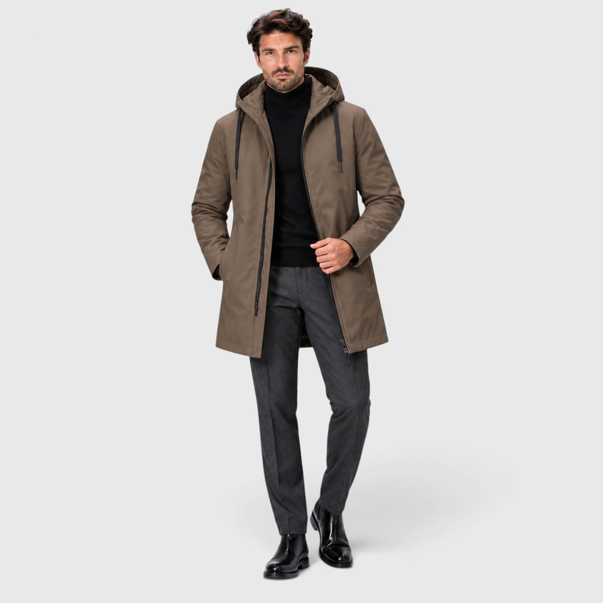 Monvaline | Men’s Insulated Winter Coat – Hooded Mid-Length Jacket