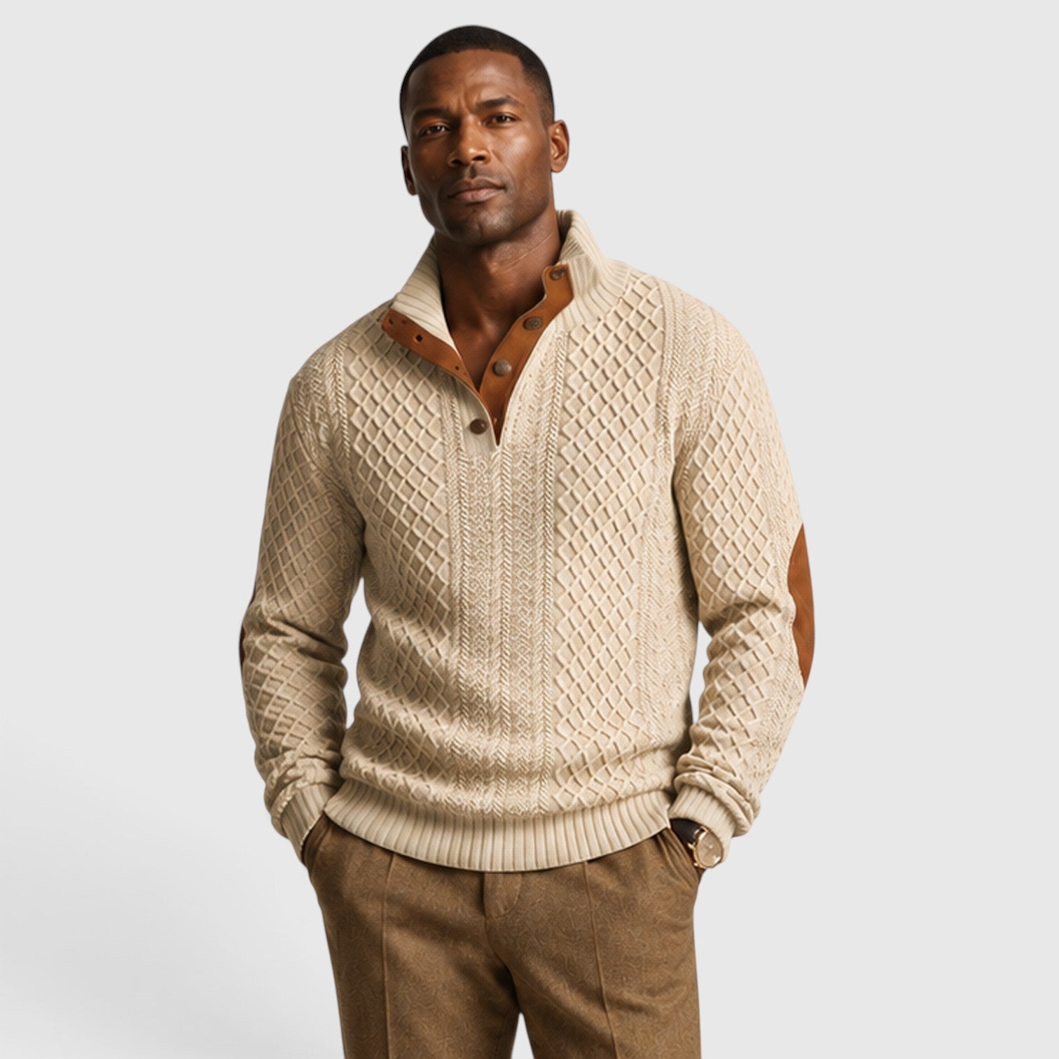 Monvaline | Men’s Jacquard Knit Pullover with Crew Neck for Casual Wear
