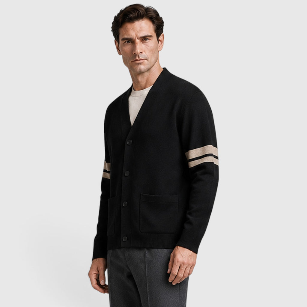 Monvaline | Men’s Knitted Cardigan – Stripe Detail Button Front