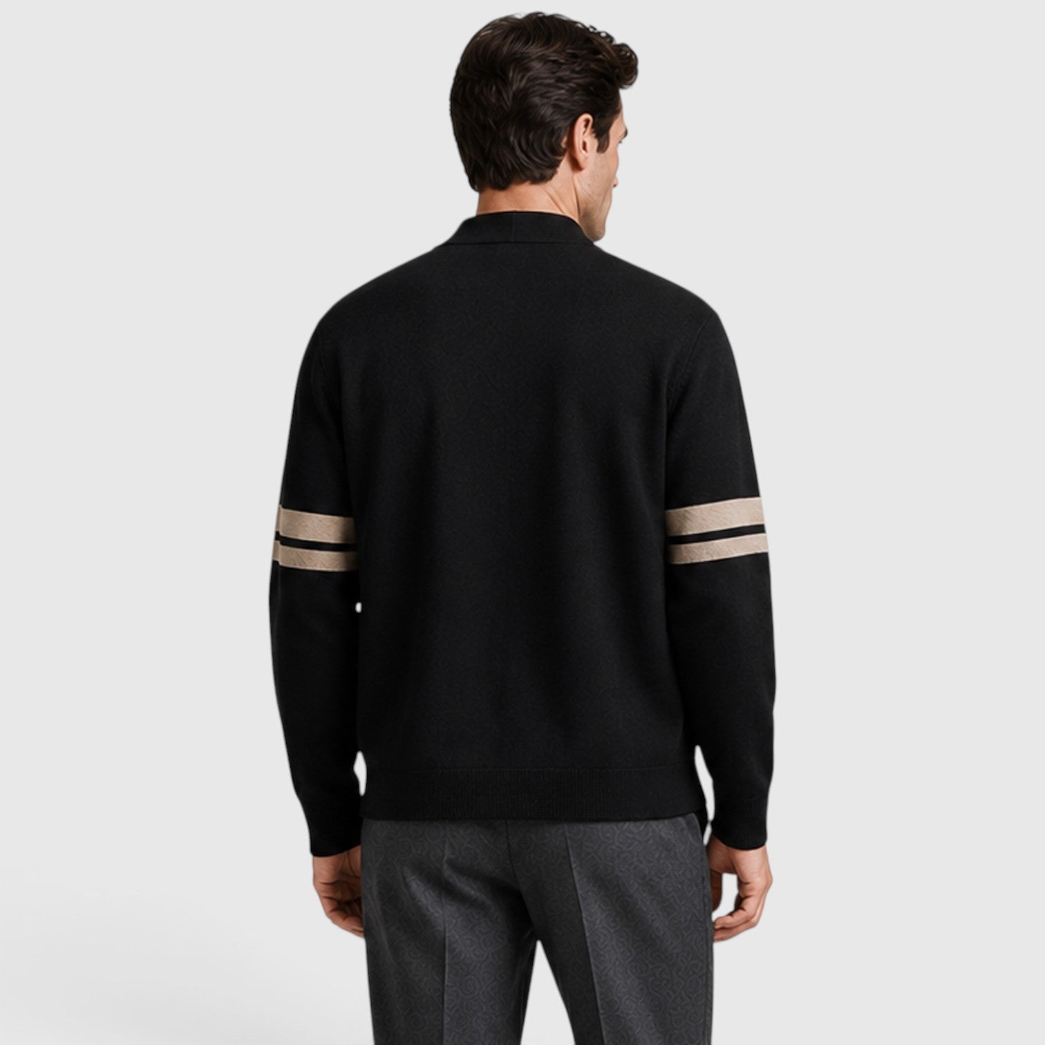 Monvaline | Men’s Knitted Cardigan – Stripe Detail Button Front