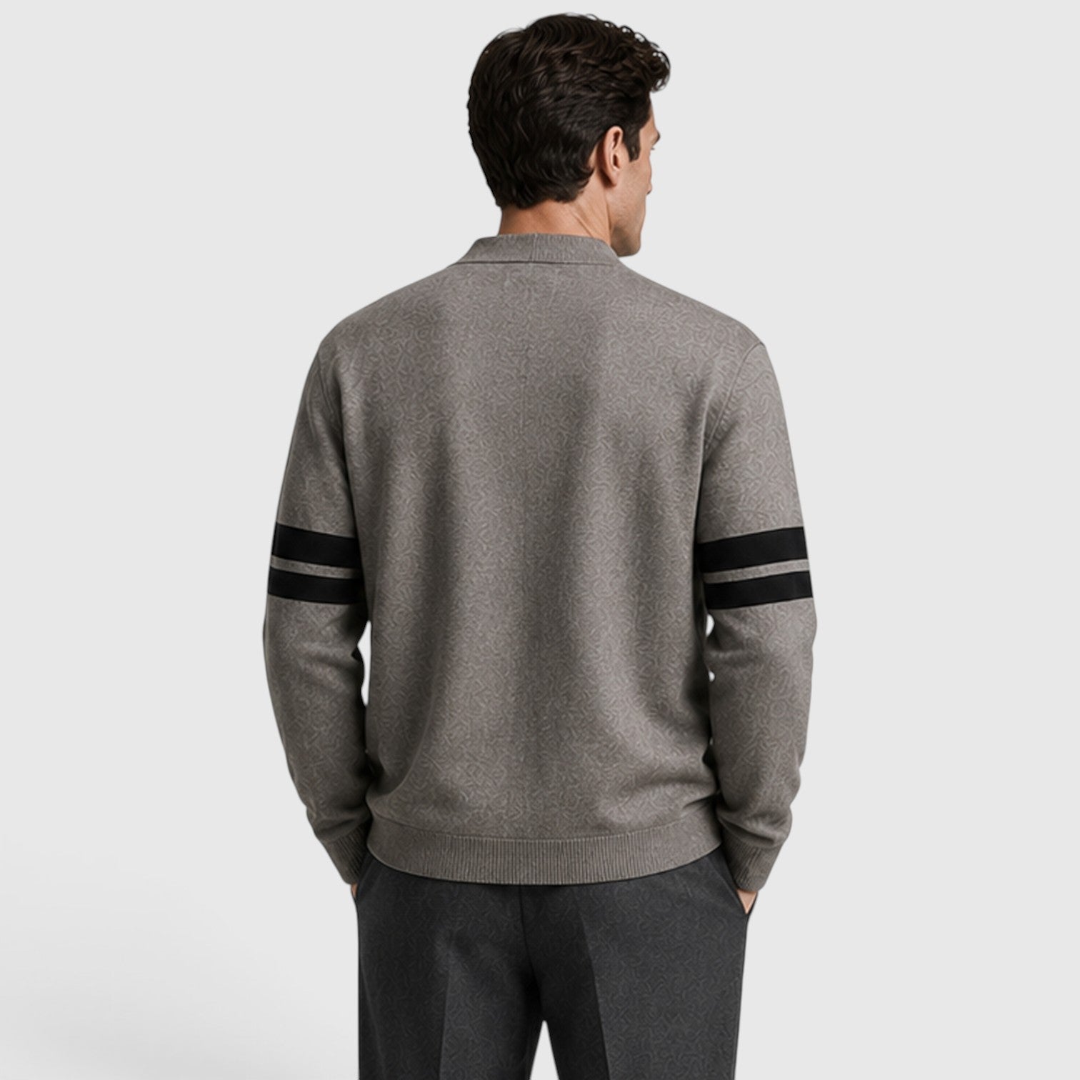Monvaline | Men’s Knitted Cardigan – Stripe Detail Button Front