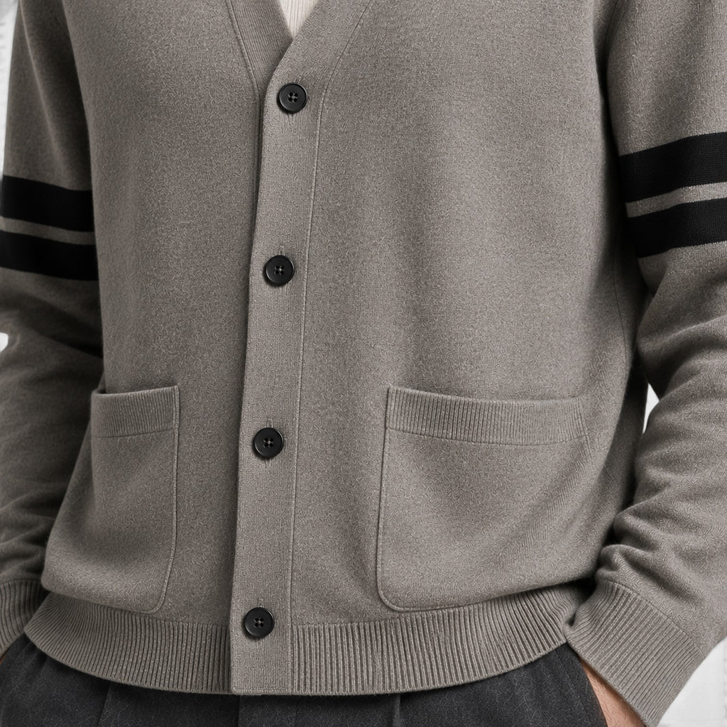 Monvaline | Men’s Knitted Cardigan – Stripe Detail Button Front