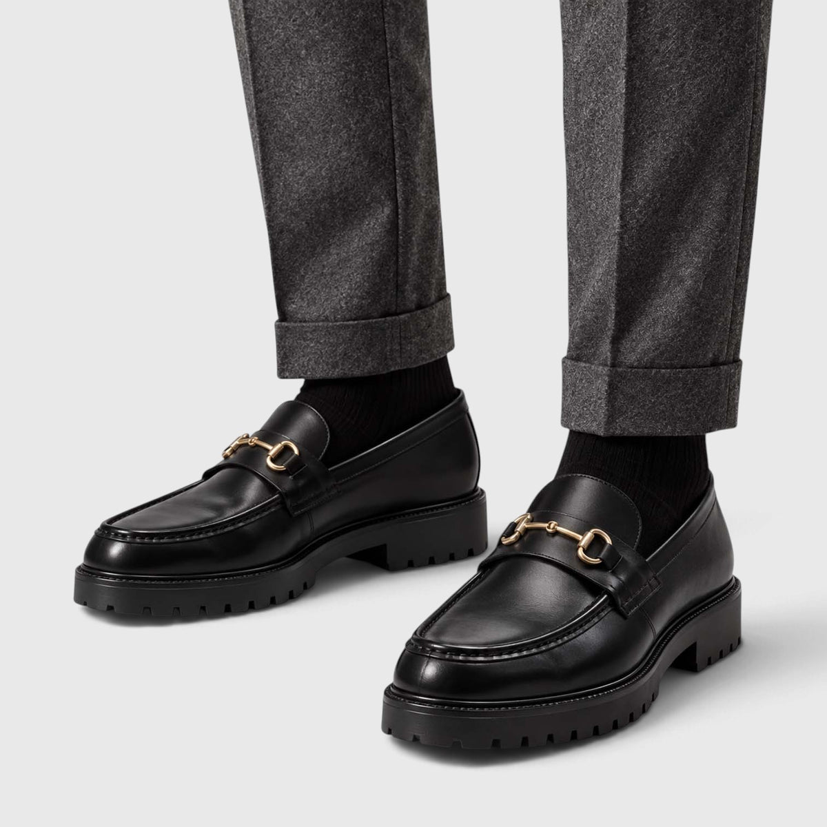 Monvaline | Men’s Leather Bit Loafers with Chunky Lug Sole