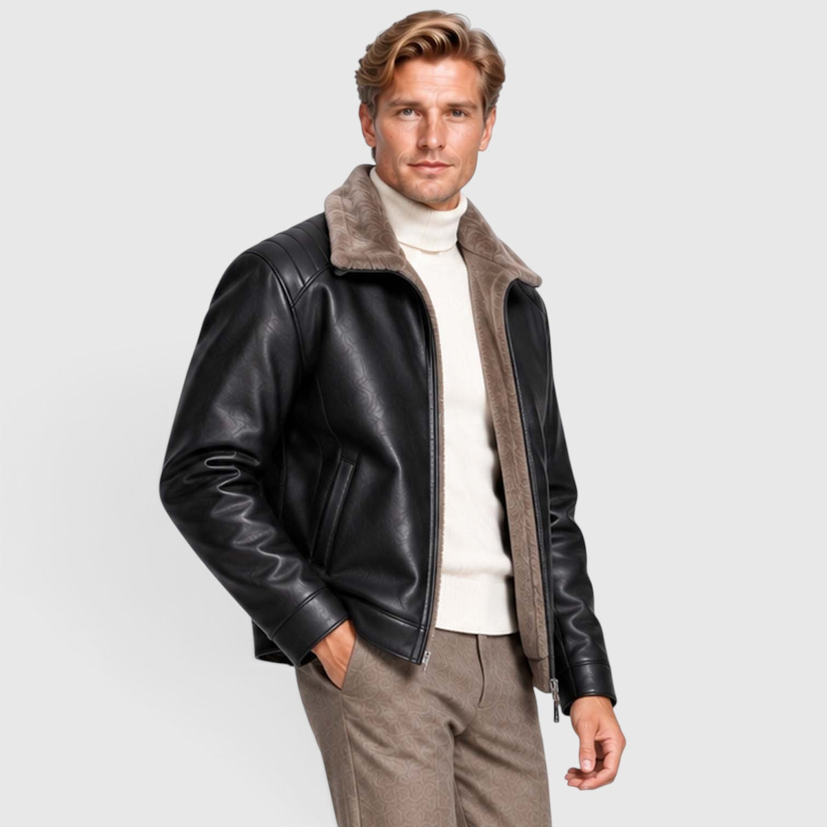 Monvaline | Men’s Leather Jacket with Stand Collar for Cold Weather