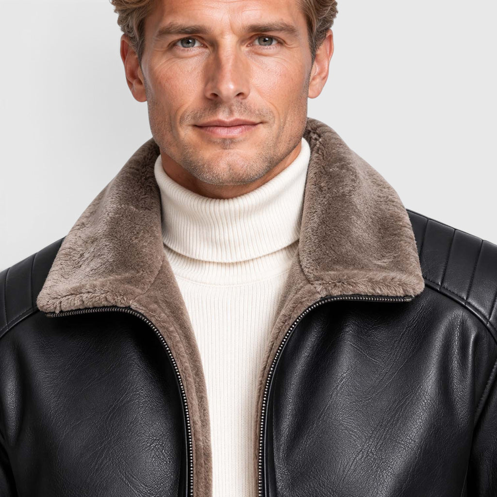 Monvaline | Men’s Leather Jacket with Stand Collar for Cold Weather