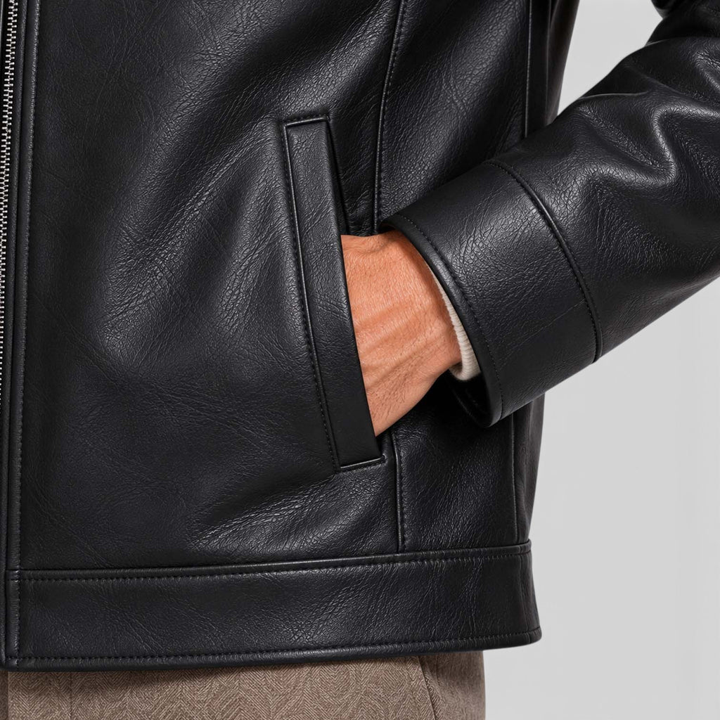 Monvaline | Men’s Leather Jacket with Stand Collar for Cold Weather