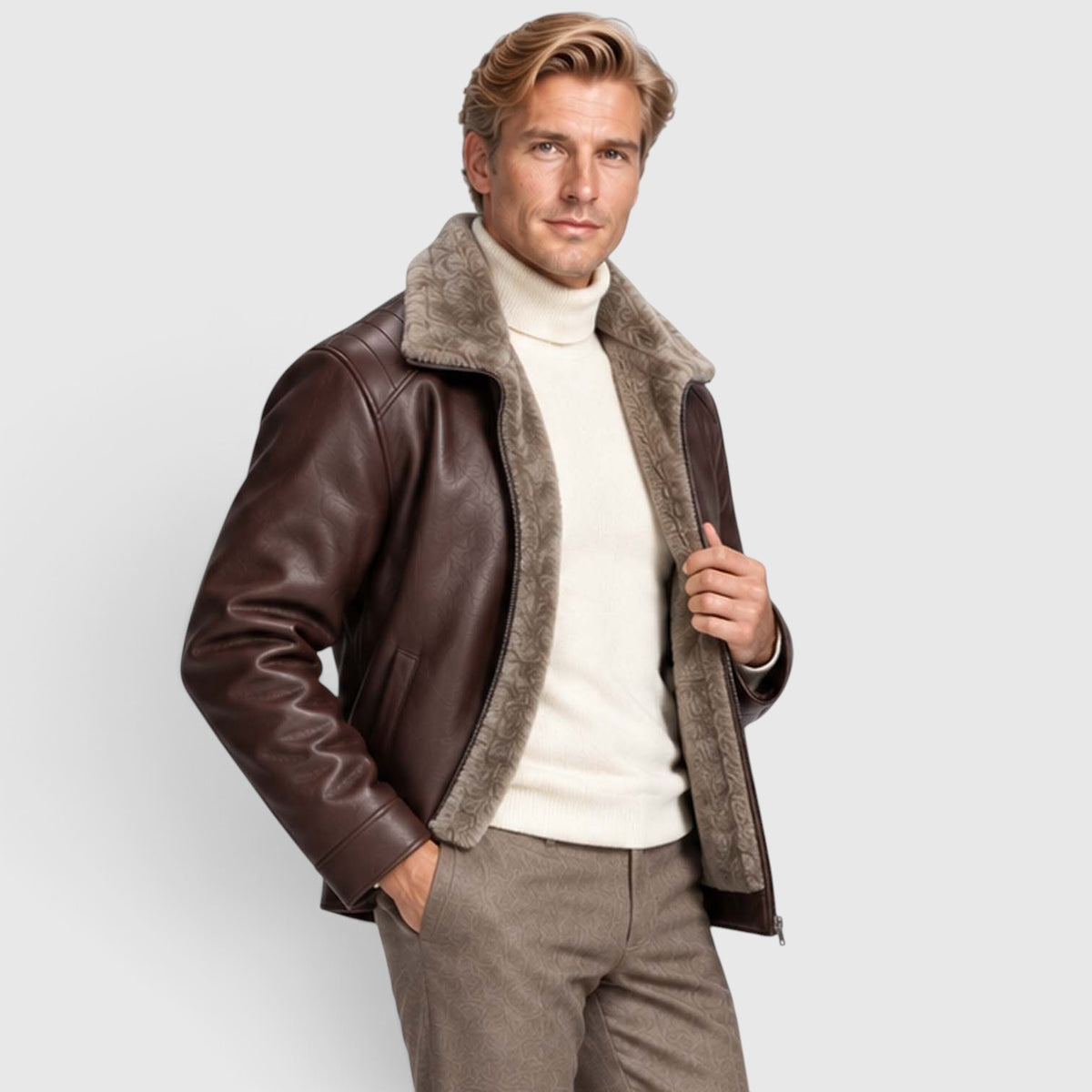 Monvaline | Men’s Leather Jacket with Stand Collar for Cold Weather