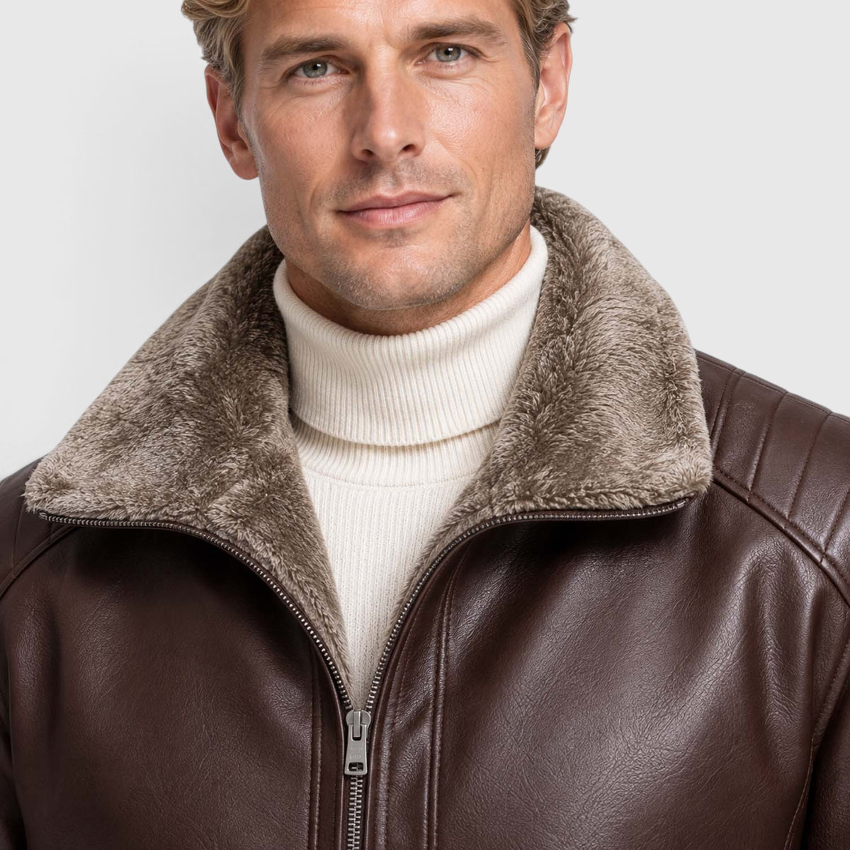 Monvaline | Men’s Leather Jacket with Stand Collar for Cold Weather
