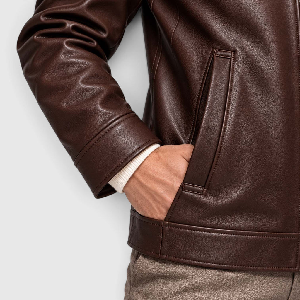 Monvaline | Men’s Leather Jacket with Stand Collar for Cold Weather
