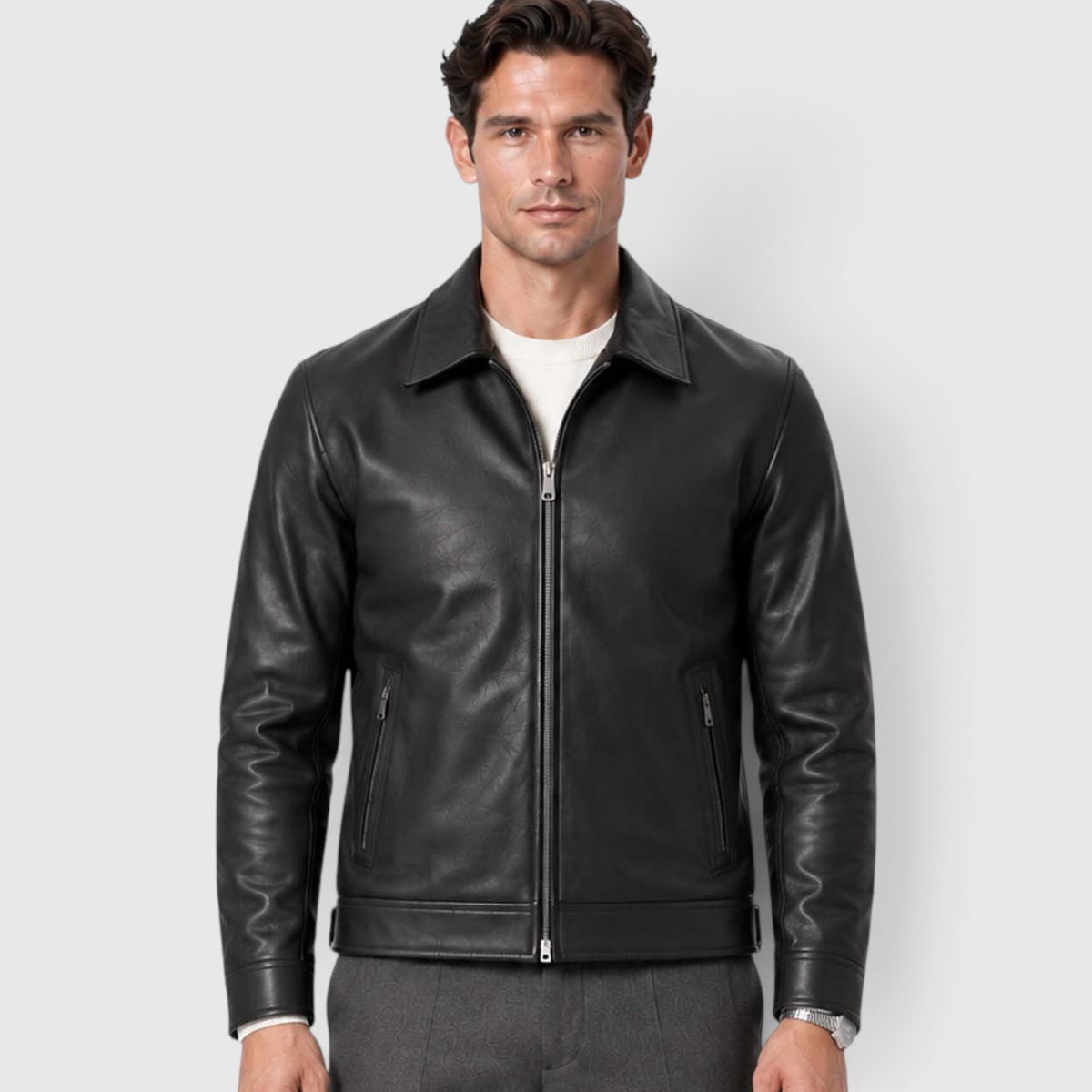 Monvaline | Men’s Leather-Look Zip Jacket Regular Fit for Smart Casual Style