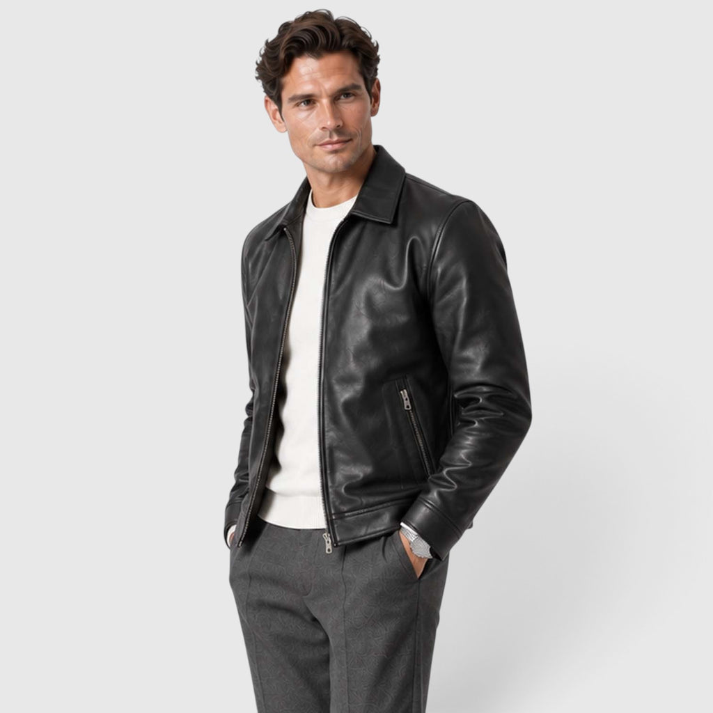 Monvaline | Men’s Leather-Look Zip Jacket Regular Fit for Smart Casual Style