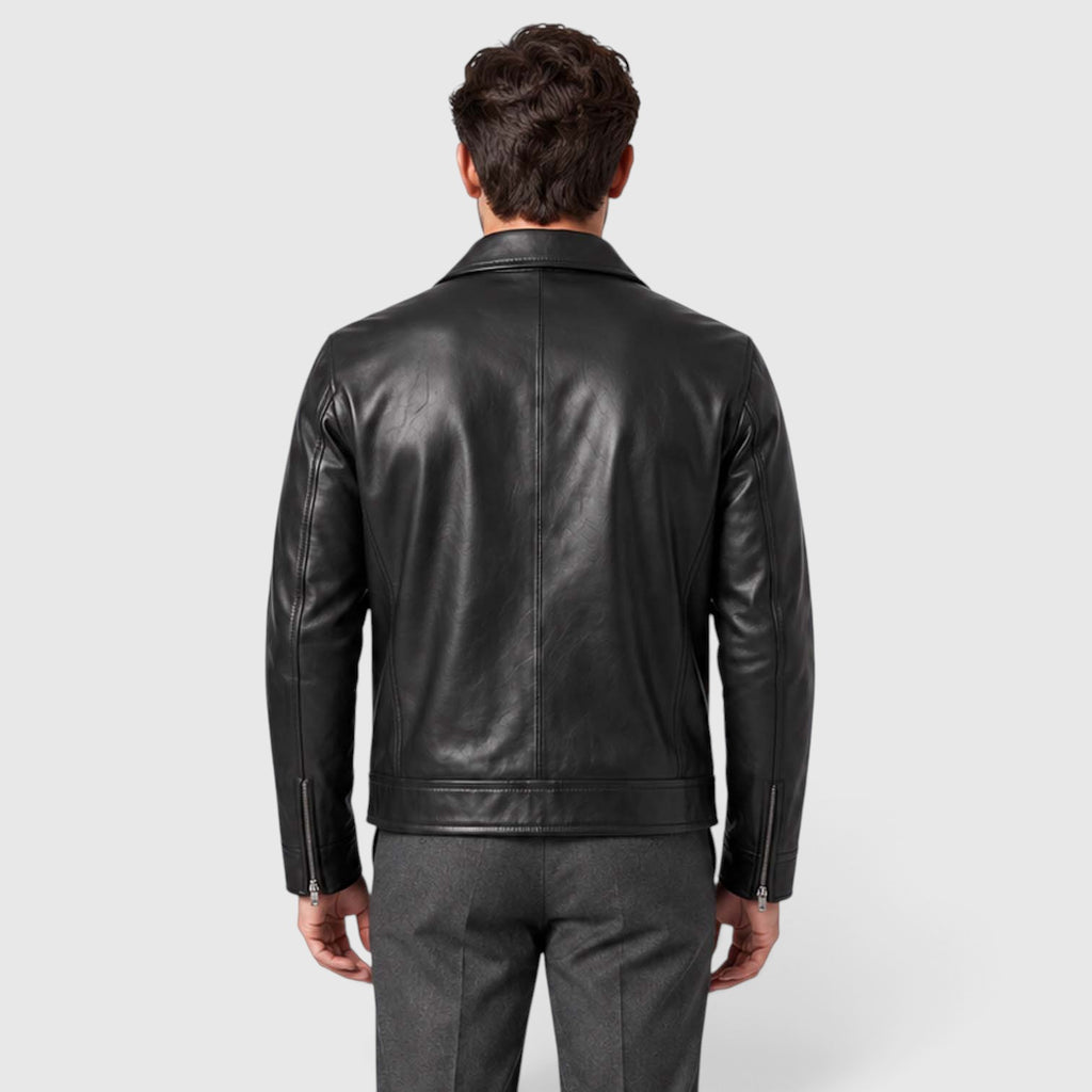 Monvaline | Men’s Leather-Look Zip Jacket Regular Fit for Smart Casual Style