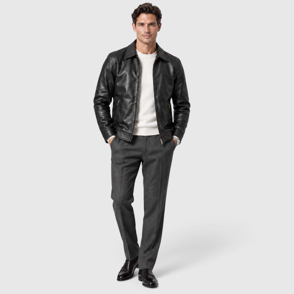 Monvaline | Men’s Leather-Look Zip Jacket Regular Fit for Smart Casual Style