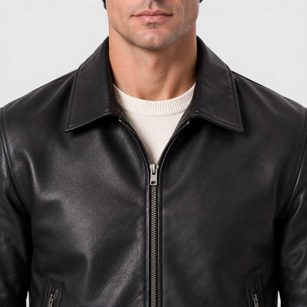 Monvaline | Men’s Leather-Look Zip Jacket Regular Fit for Smart Casual Style