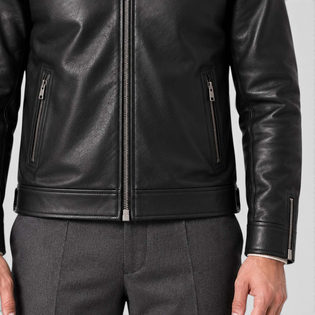 Monvaline | Men’s Leather-Look Zip Jacket Regular Fit for Smart Casual Style