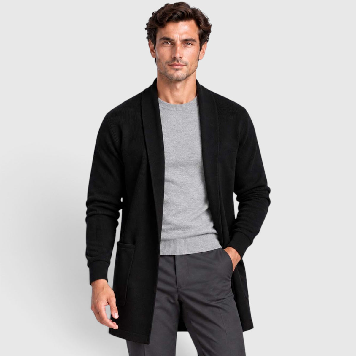 Monvaline | Men’s Longline Cardigan – Open Front Layering Sweater