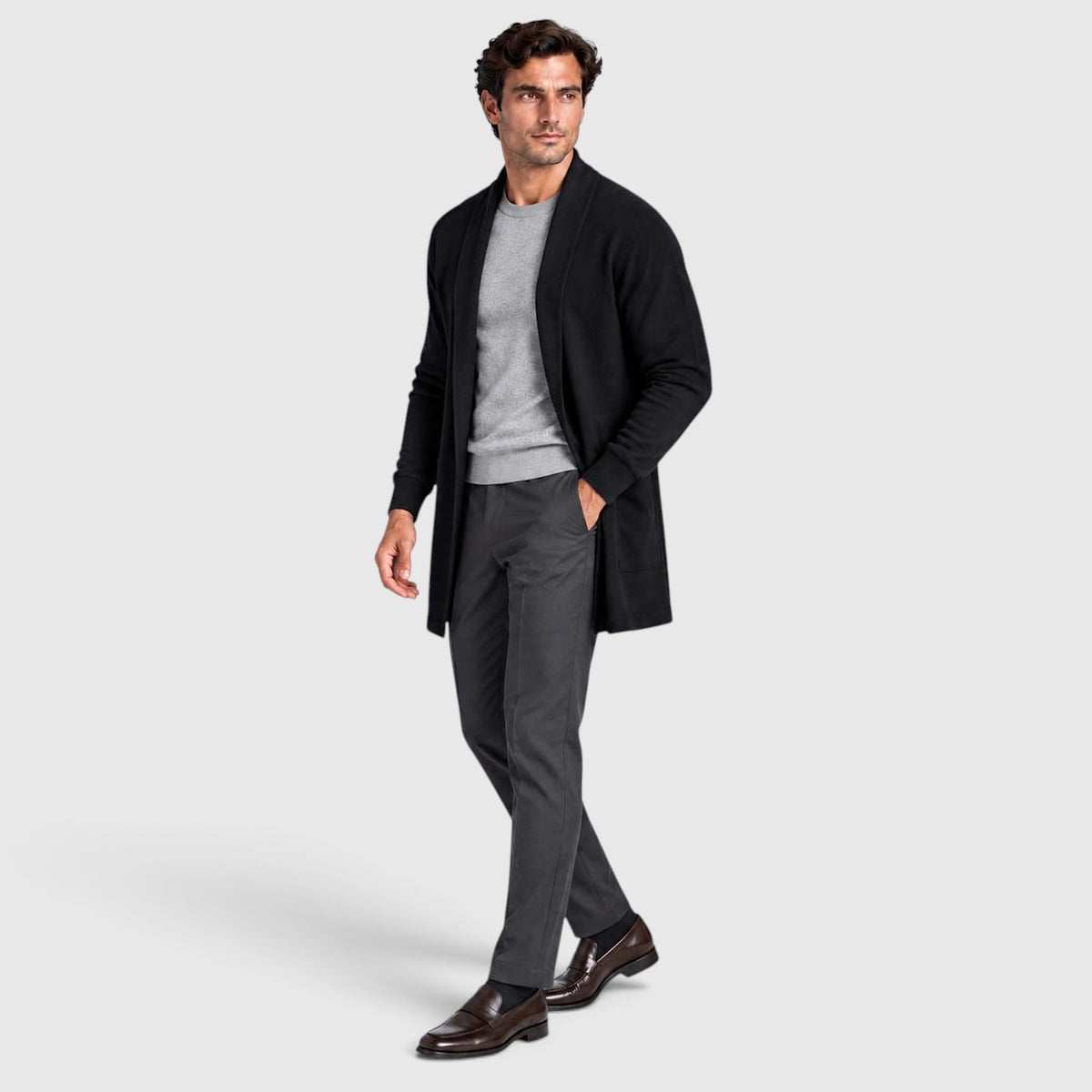 Monvaline | Men’s Longline Cardigan – Open Front Layering Sweater