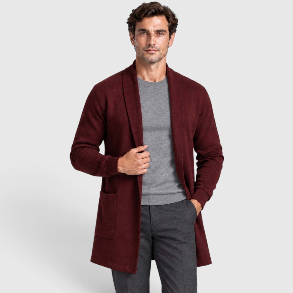 Monvaline | Men’s Longline Cardigan – Open Front Layering Sweater