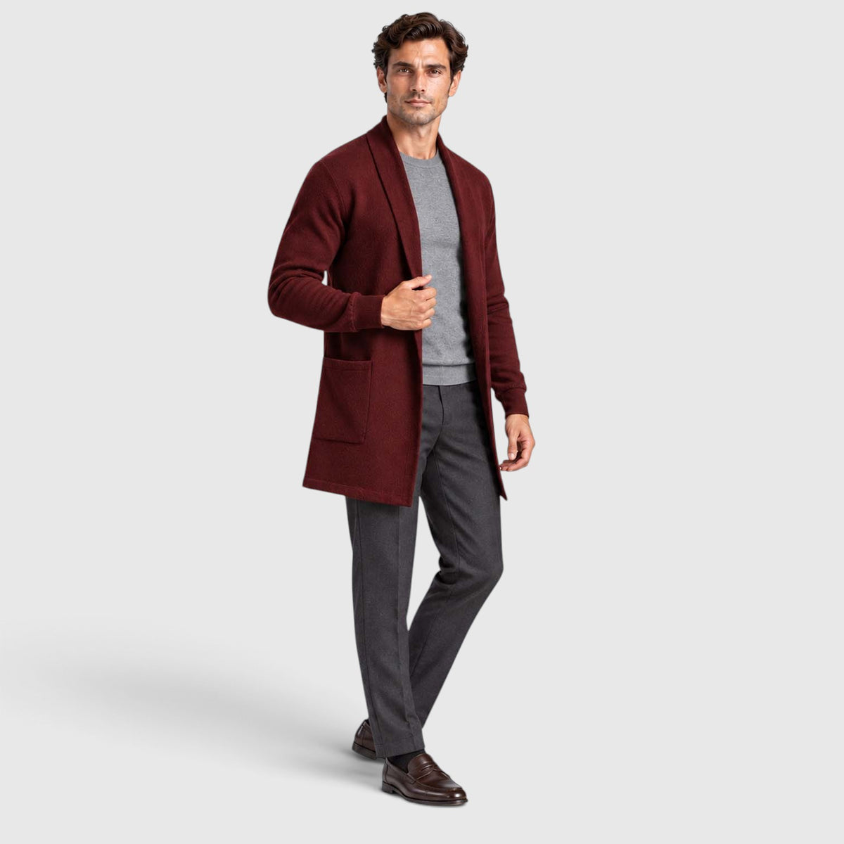 Monvaline | Men’s Longline Cardigan – Open Front Layering Sweater