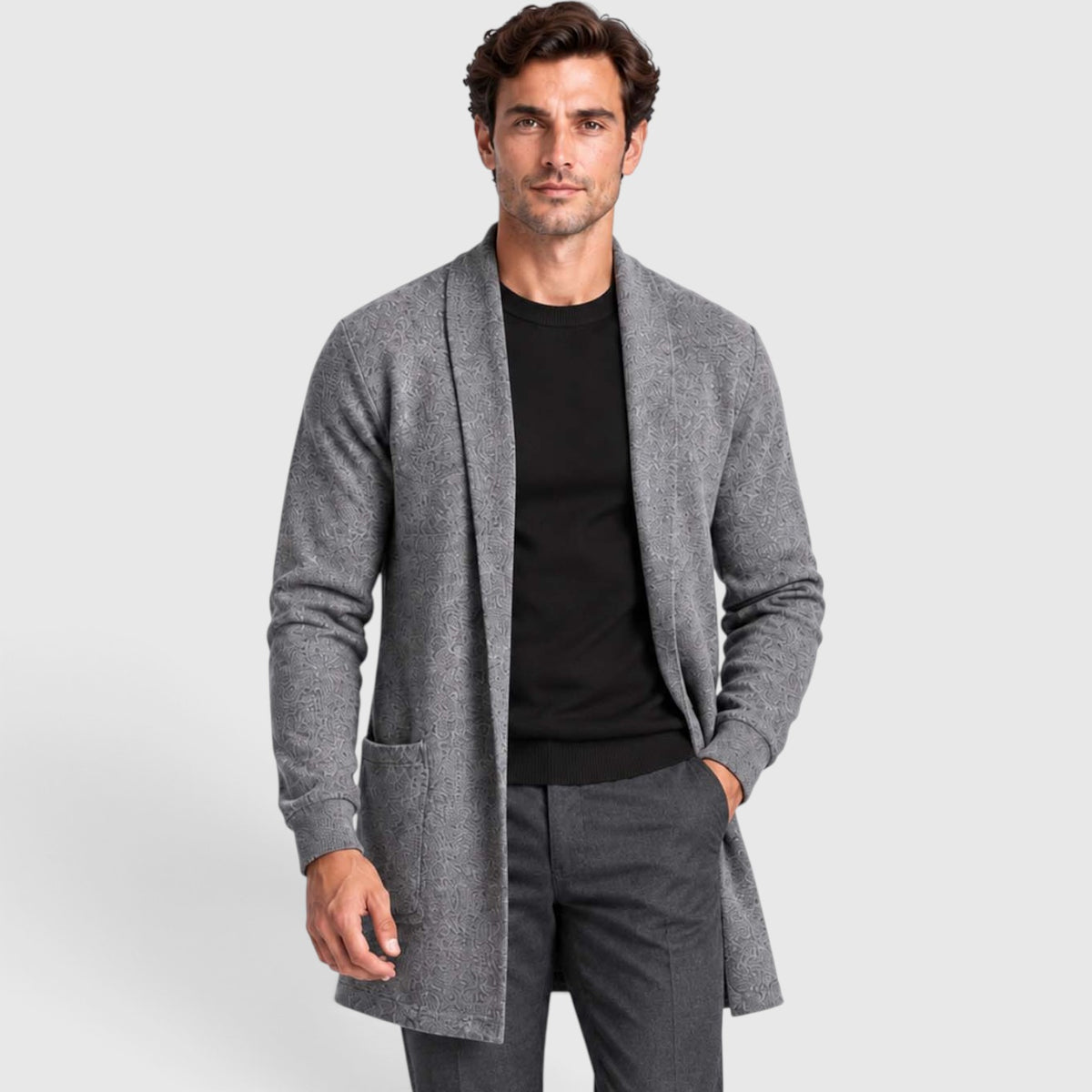 Monvaline | Men’s Longline Cardigan – Open Front Layering Sweater