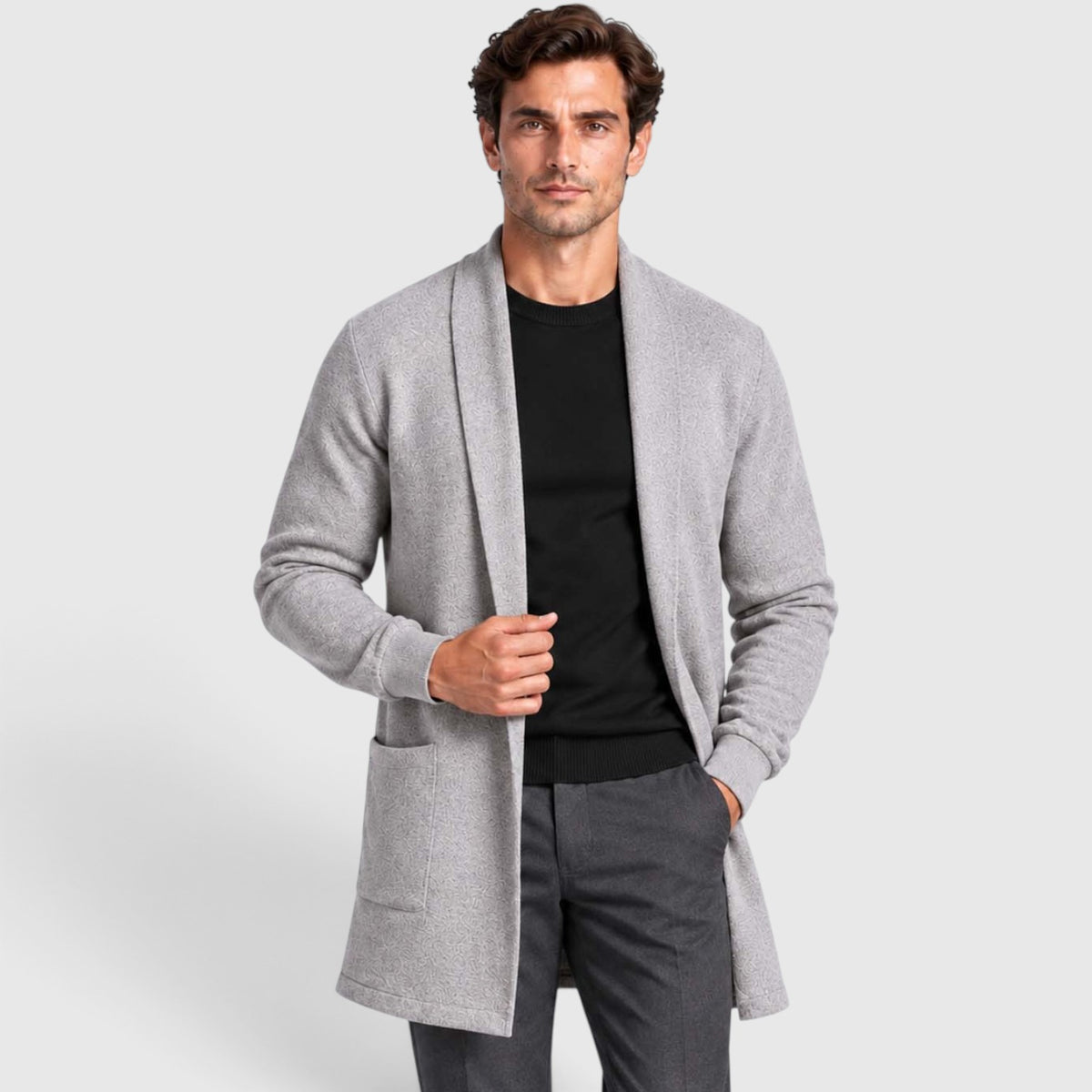 Monvaline | Men’s Longline Cardigan – Open Front Layering Sweater