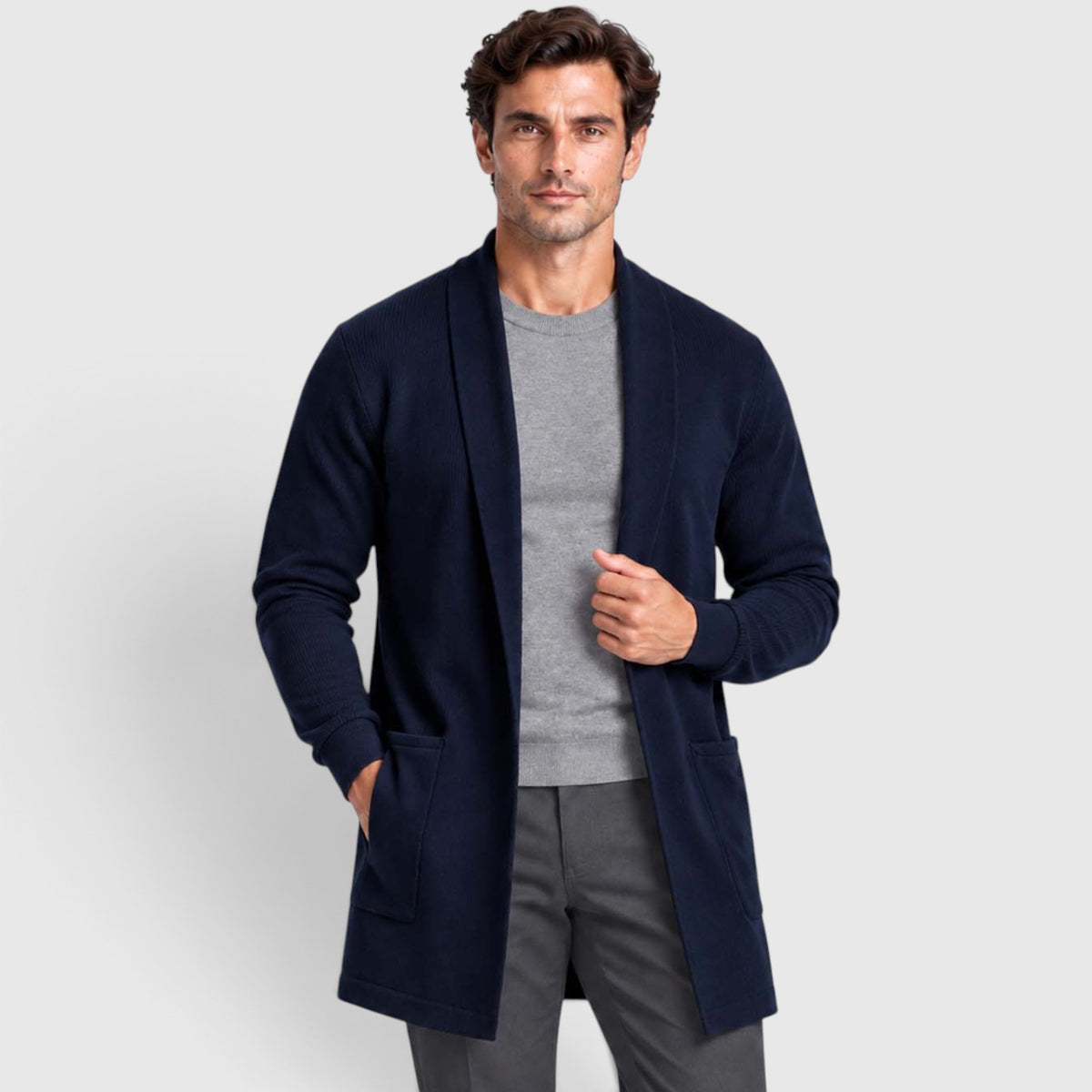 Monvaline | Men’s Longline Cardigan – Open Front Layering Sweater